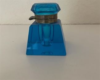 Blue Glass Inkwell