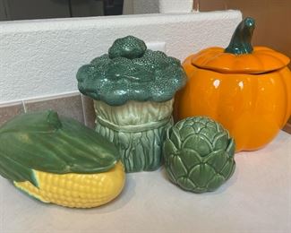 Ceramic Broccoli Themed Cookie Jar, Ceramic Corn Tureen with Lid, Ceramic Artichoke Condiment Jar, Ceramic Pumpkin Cookie Jar