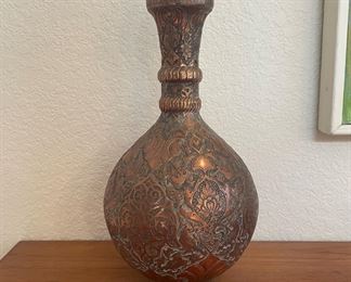 Persian Etched Copper Vase with Lid