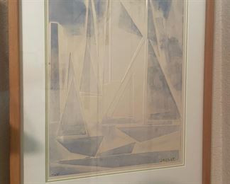 Framed and Matted Sailboat Painting by J.R. Clift