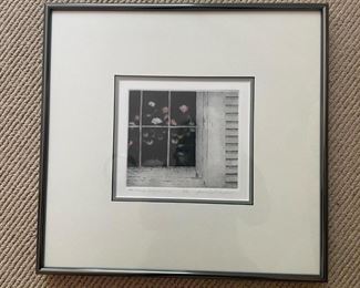 Signed and Numbered Drawing of Flowers in the Window