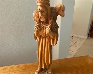 Wood Carving of Jesus Carrying Lamb