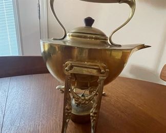 Brass Teapot with Wood Handle & Stand