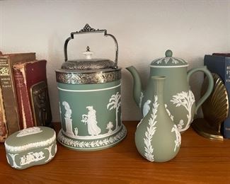 Sage Green Wedgewood - Jasperware - Coffee Pot, Vase, Trinket Box, Ice Bucket