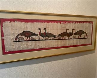Framed and Matted Papyrus Painting of Geese