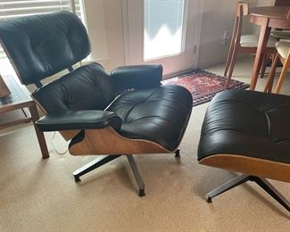 Black Leather Eames Style Lounge Chair and Ottoman