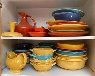 Assortment of Fiesta Ware - Dinner Plates, Gravy Boat , Butter Dish, Bowls, Soup Bowls with Handles, Salad Plates