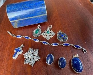 Blue Lapis Pendants & Bracelet, Emerald Green Pendants
