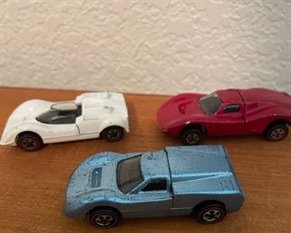 Redline Hotwheels - 1968 Blue Ford J Car, 1968 Red Ford IV Car, 1988 White Chaparral 2G