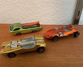 Redline Hotwheels - 1969 Gold Splittin Image,  1968 Orange Twinmill, 1968 Lime Green Deora