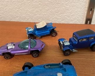 Redline Hotwheels - 1968 Blue 23' Ford, 1968 Purple Silhouette, 1968 Blue Classic 32 Ford Vicky, 1969 Blue Shelby Turbine
