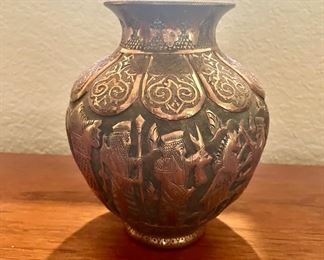 Persian/Middle East Embossed Copper Vase with Ancient Kings Design