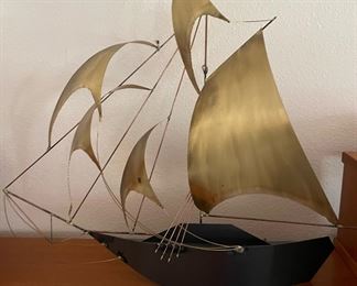 Brass and Metal Sail Boat Sculpture