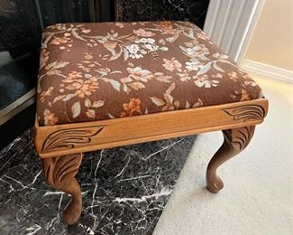 Floral Design Upholstered Oak Stool