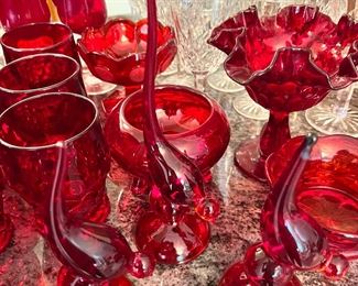 Ruby Red Viking Glass Bird Figurines - Set of 3