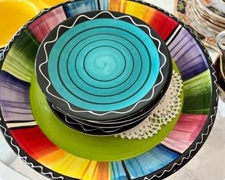 Colorful Serape Dinner Plate and 4 Dipping Bowls