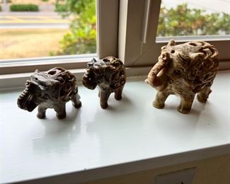 3 Varying Sizes of  Carved Soapstone Elephants