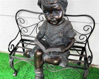 Bronze Boy Reading a Book Statue