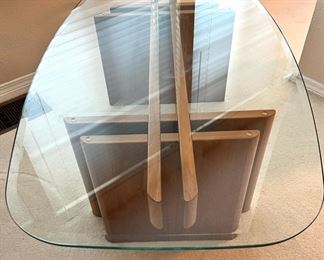 Mid Century Rounded Glass Top Coffee Table with Cubist Stand