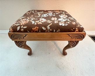 Floral Design Upholstered Oak Stool