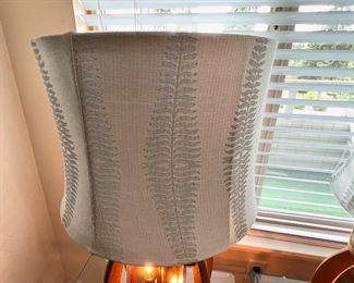 Pair of Etched Glass and Wood Framed Table Lamps