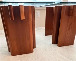 Two Mid Century Rectangular Glass Top Coffee Table with Cubist Stand