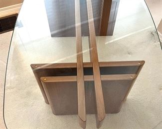 Mid Century Rounded Glass Top Coffee Table with Cubist Stand