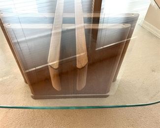 Mid Century Rounded Glass Top Coffee Table with Cubist Stand