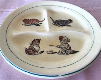 Children's Divided Plate with Dog and Cat Design