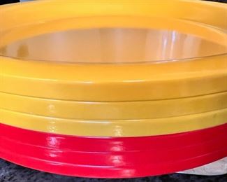 Set of 6 - 1970's Red & Yellow Ingrid Plastic Dinner Plates 