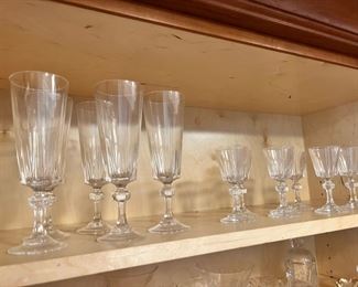 Set of 5 Fluted Crystal Champagne Glasses, Set of 6 Crystal Wine Glasses 