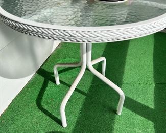 White Patio Table with Glass Top and Braided Edge