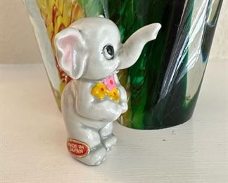 Ceramic Elephant Holding Flowers Figurine - Made in Japan