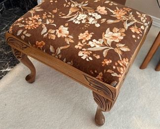 Floral Design Upholstered Oak Stool