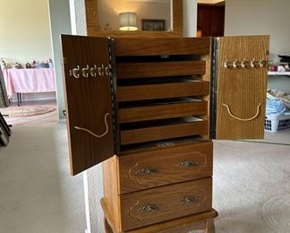 Oak Jewelry Cabinet with Mirror