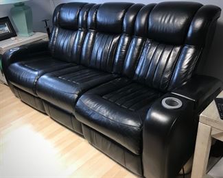 Electric Reclining Leather Sofa with Outlets and Cupholders 