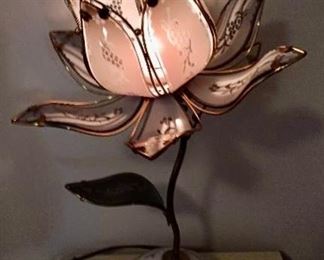 Vintage Lotus Lamp with Glass Pedals 