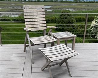 Outdoor Teak Armchair With Foot Rest And Side Table By Gloster Teak