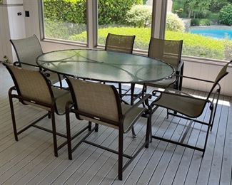 Brown Jordan Cast Aluminum And Glass Outdoor Dining Table With Six Chairs