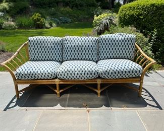 Vintage McGuire Mid Century Modern Style Bamboo Rattan Loveseat, C. 1980