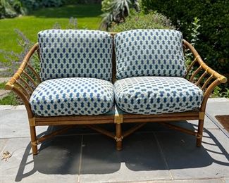 Vintage McGuire Mid Century Modern Style Bamboo Rattan Loveseat, C. 1980