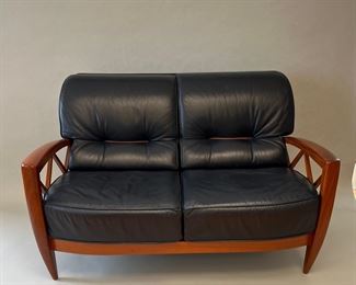 I4Mariani Blue Leather Settee, Made In Italy, C. Late 20th Century