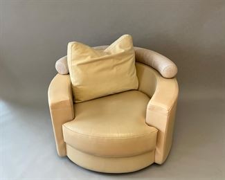 Roche Bobois Round Back Leather Swivel Chair