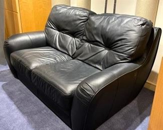 Faux Leather Loveseat With Attached Cushions