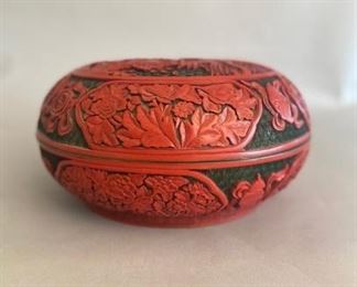 Round Cinnabar Covered Box, Modern