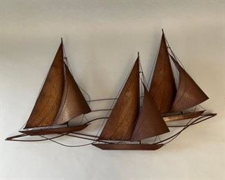 Trio Of Sailboats Metal Wall Sculpture, Modern