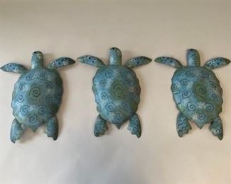 Trio Of Turtles Painted Metal Hanging Wall Sculpture, Modern