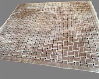 Brown Wool Rug In Basket Weave Motif Design, C. Late 20th Century