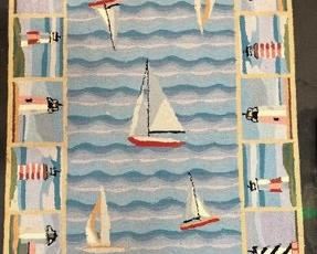 The Colonial Collection Blue Lighthouse Hooked Wool Rug