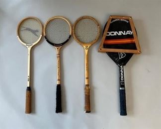 Group Of Four Squash Rackets, 3 Vintage And 1 Modern